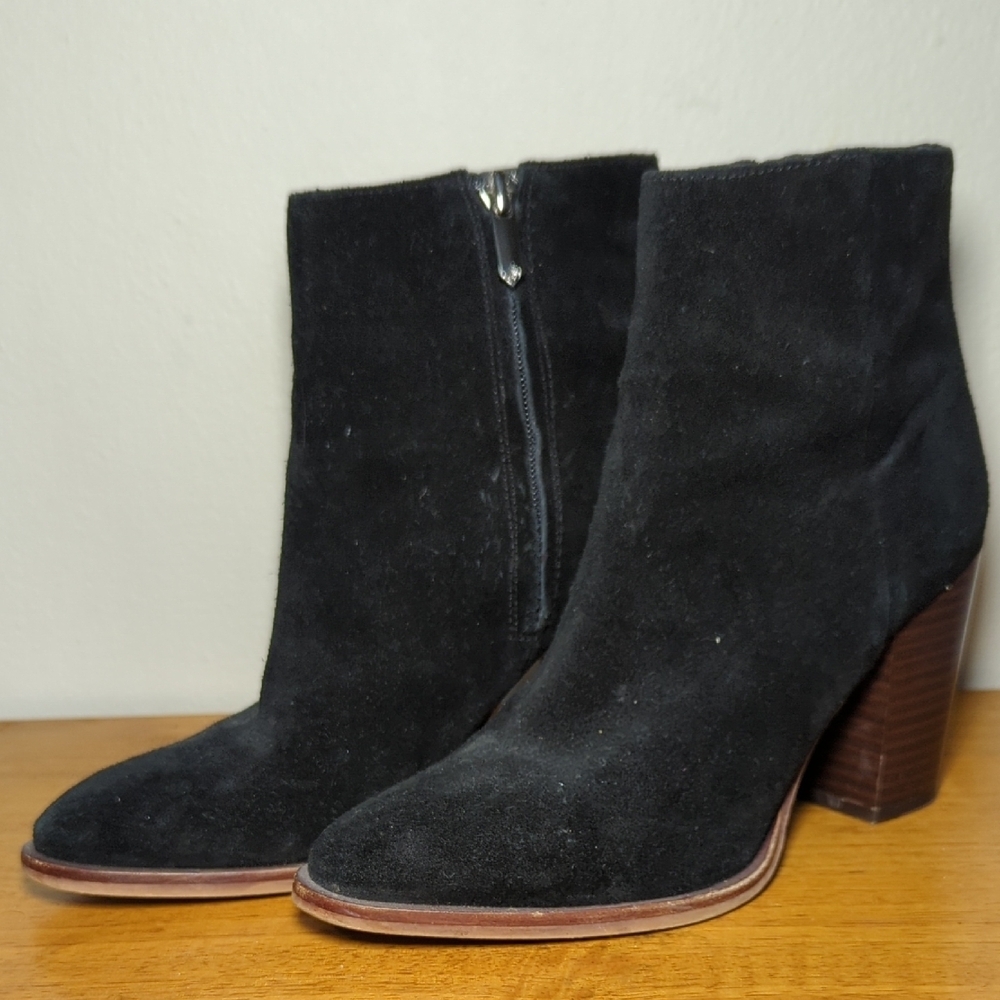 Sam Edelman Blake Ankle Boots Black Suede Leather Zip High Heel Women's Size 6